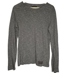 AllSaints Women Classic Minimalist Prep Fisherman Black White Striped Tee Size S